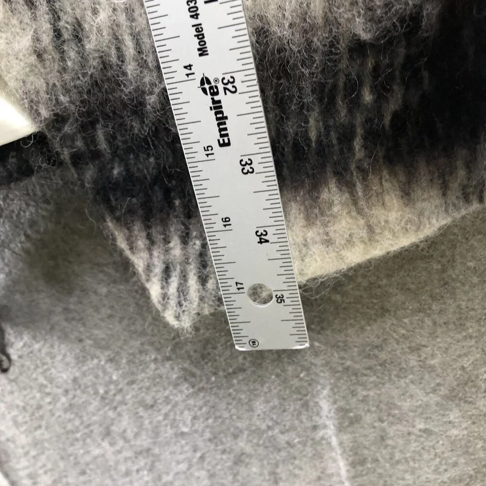 BCBGeneration Plaid Wool Blend Wrap Coat Womens Small S Black Ivory Fuzzy Long - Picture 12 of 13